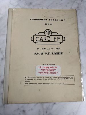 Clt Cardiff 7X40 7X60” S.S S.C Lathe Component Service Parts List Book Manual
