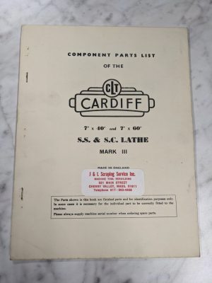 Clt Cardiff 7X40 7X60” S.S Sc Lathe Mark Iii Component Service Parts List Manual