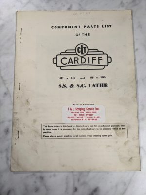Clt Cardiff 8.5X48 8.5X80” S.S S.C Lathe Component Service Parts List Manual