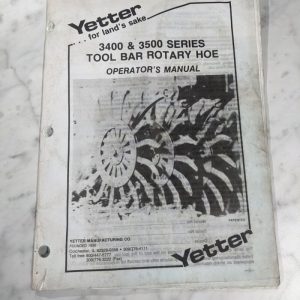 Yetter Operator Service Manual 3400 3500 Series Tool Bar Rotary Hoe 1990