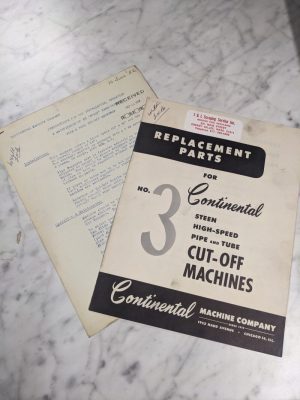 Continental Machine Part List Catalog Service Operator Manual #3 Cut Off Machine