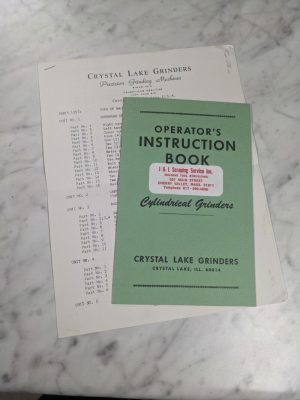Crystal Lake Grinders Operator Service Manual Book Cylindrical & Parts Listing