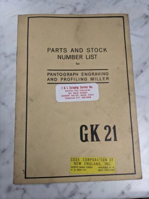 Cosa Service Parts Stock List Book Manual Profile Miller Engraving Machine Gk21