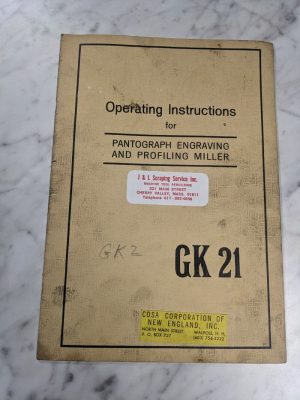 Cosa Operator Service Manual Manual Profile Miller Engraving Machine Gk21