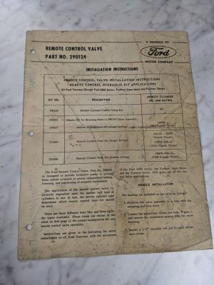 Ford Remote Control Valve #290124 Installation Instruction Manual