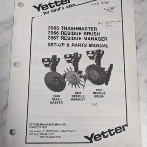 Yetter Operator Service Manual 2965 21966 2967 Trashmaster Manager Parts List