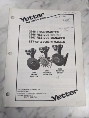 Yetter Operator Service Manual 2965 21966 2967 Trashmaster Manager Parts List