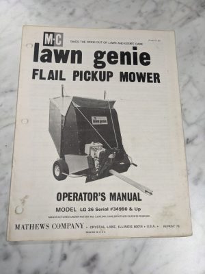 Mathew Company Mc Lawn Genie Flail Pickup Mower Operator Service Manual Lg 36