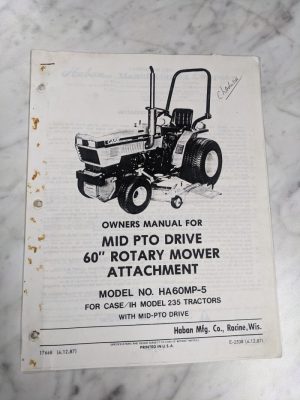 Haban Owner Operator Service Manual Ha60Mp-5 Mower For Case Ih 235 Tractor