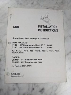 Cnh Installation Instruction Service Manual Snowblower Rear Nh Ih 716D Bsx1633