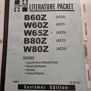Hyster Literature Packet B60Z W60Z W65Z B80Z W80Z Industrial Lift Truck 2001