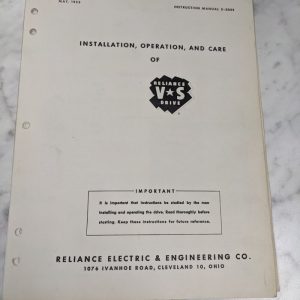 Reliance Electric Installation Operator Service Manual V*S Vs Drive 1953 D-3035