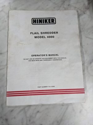 Hiniker Operator Service Manual Flail Shredder Model 4000 1991 716-10292