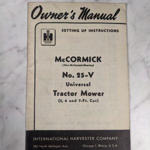 International Harvester Mccormick Operator Service Manual #25-V Tractor Mower
