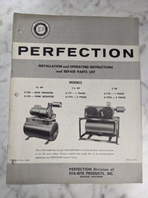 Perfection Operator Service Manual Part List 5-18S 5-14S 6-17F 6-17G 3 Vacuum