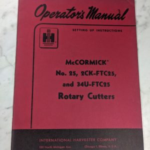 International Harvester Mccormick Operator Service Manual #25 Rotary Cutter