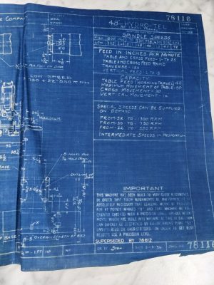 Concinnati Milling 48” Hydro-Tel Floor Plan Layout Drawing Diagram Print 1936