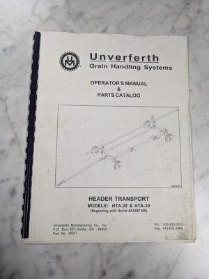 Unverferth Operator Manual Parts List Catalog Hta-25 Hta-30 Header Transport