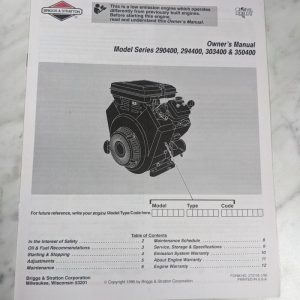 Briggs & Stratton Model 290400 294400 303400 350400 Operator Owner Manual Engine