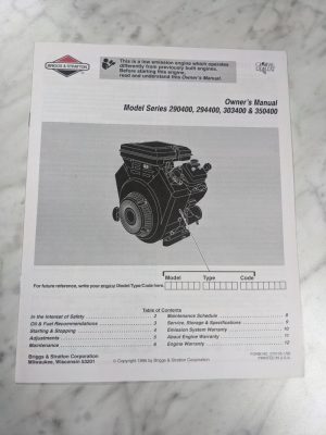 Briggs & Stratton Model 290400 294400 303400 350400 Operator Owner Manual Engine