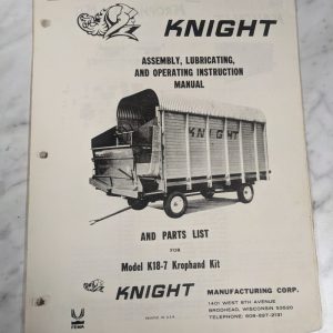 Knight Operator Service Manual Parts List Catalog Krophand Kit K18-7