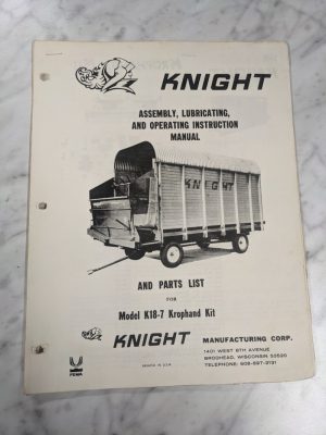 Knight Operator Service Manual Parts List Catalog Krophand Kit K18-7