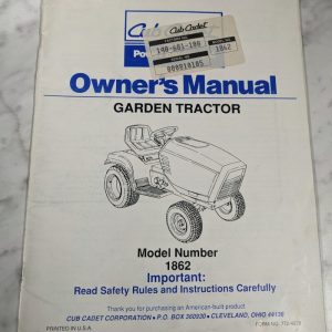 Cub Cadet Operator Owner Service Manual Garden Tractor 1862 772-4078