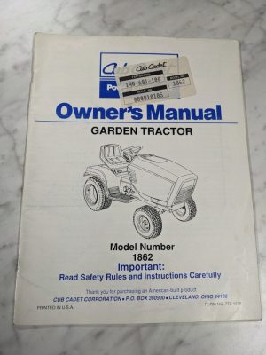 Cub Cadet Operator Owner Service Manual Garden Tractor 1862 772-4078