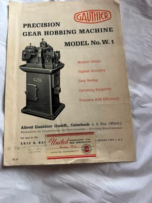 Gauthier Precision Gear Hobbing Machine Model No.W.1 Attachments Sales Brochure