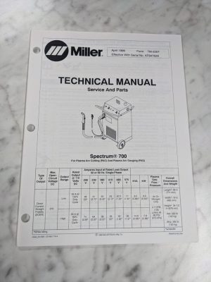 Miller Welder Technical Service Manual Parts List Book Spectrum 700 Tm-2207 1996