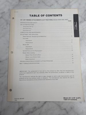 Ford Repair Service Manual 42 48" Mower Attachment 09Gn 3661 3662 1984 Lgt Lawn