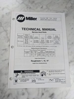 Miller Welder Technical Service Manual Parts List Roughneck 1 1E 1F Tm-419 1996