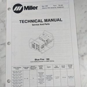 Miller Welder Techinical Service Manual Parts List Blue Fire 180 Tm-484 1996