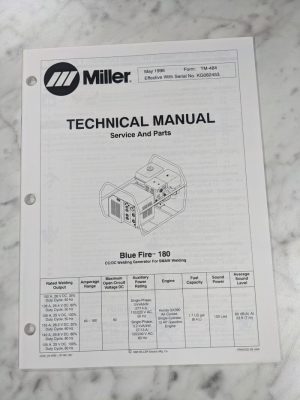 Miller Welder Techinical Service Manual Parts List Blue Fire 180 Tm-484 1996