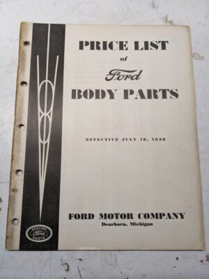 Ford Mercury Body Parts Price List Manual Catalog 1938 Cars Trucks