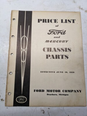 Ford Mercury Chasis Parts Price List Manual Catalog 1939 Cars Trucks