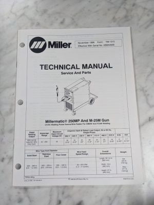 Miller Welder Techinical Service Manual Part List Millermatic 250Mp Tm-1315 1996