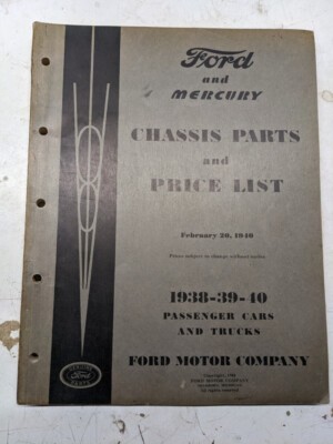 Ford Mercury Chasis Parts List Manual Catalog 1938-1939-1940 Cars Trucks