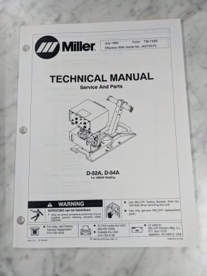 Miller Welder Techinical Manual Service Parts Book D-52A D-54A Tm-1530 1995