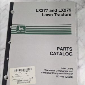 John Deere Service Parts List Manual Catalog Lx277 Lx279 Lawn Tractors Pc2718