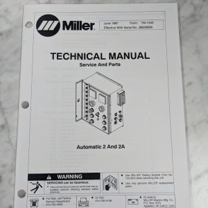 Miller Welder Service Technical Manual Parts List Automatic 2A Tm-1540 1997