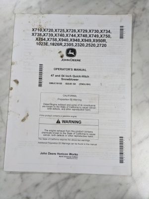 John Deere Operator Service Manual 47 54” Quick Hitch Snowblower Omuc19158