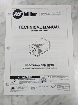 Miller Weder Service Technical Manual Parts List Mog-200C Prc Tm-805 1996