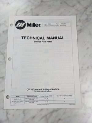 Miller Weder Service Technical Manual Parts List Book Cv-3 Tm-2801 1995