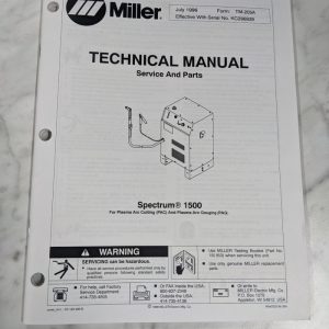 Miller Weder Service Technical Manual Parts List Spectrum 1500 Tm-205A 1996