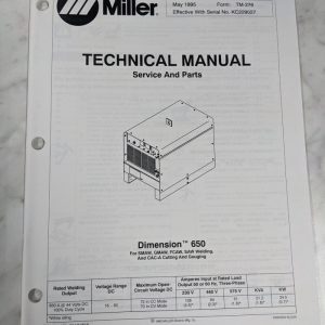 Miller Weder Service Technical Manual Parts List Dimension 650 Tm-276 1995