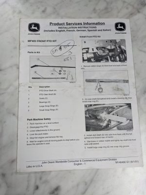 John Deere Operator Installation Instruction Manual Mfwd Front Pto Kit M146466