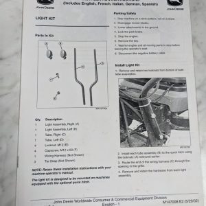 John Deere Operator Installation Instruction Manual Light Kit M147008 2002