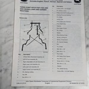 John Deere Installation Instruction Manual 3-Pt Hitch X400 X500 Tractor M146469