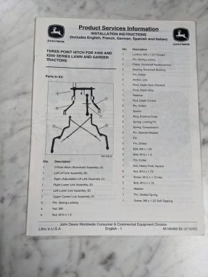 John Deere Installation Instruction Manual 3-Pt Hitch X400 X500 Tractor M146469